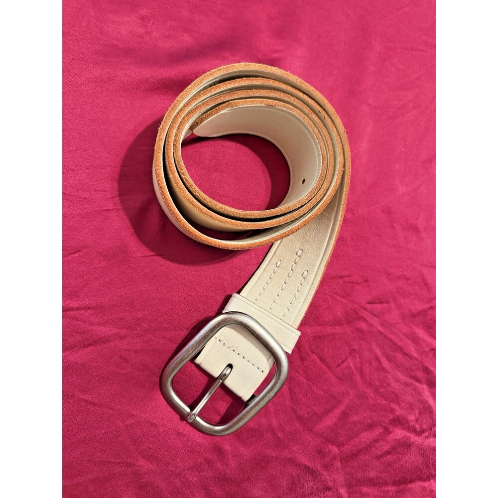 Club Monaco Vintage Leather Belt Ivory White 42" Solid BRASS Buckle Boho